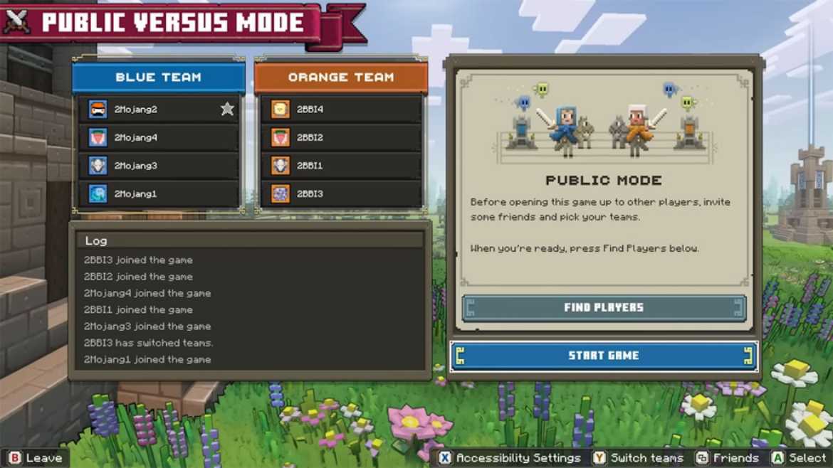 Menu PvP multijoueur de Minecraft Legends