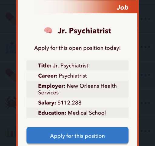 Poste de psychiatre BitLife