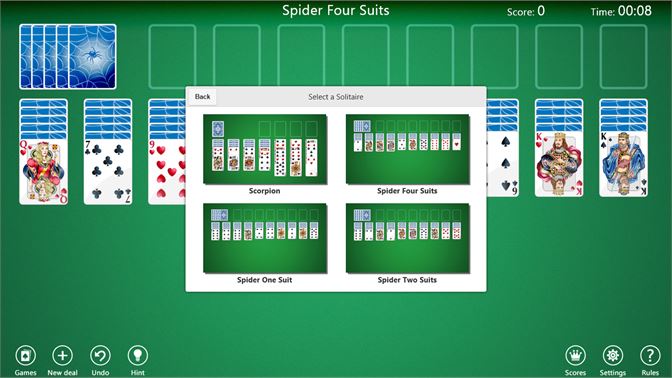 spider solitaire windows 10 
