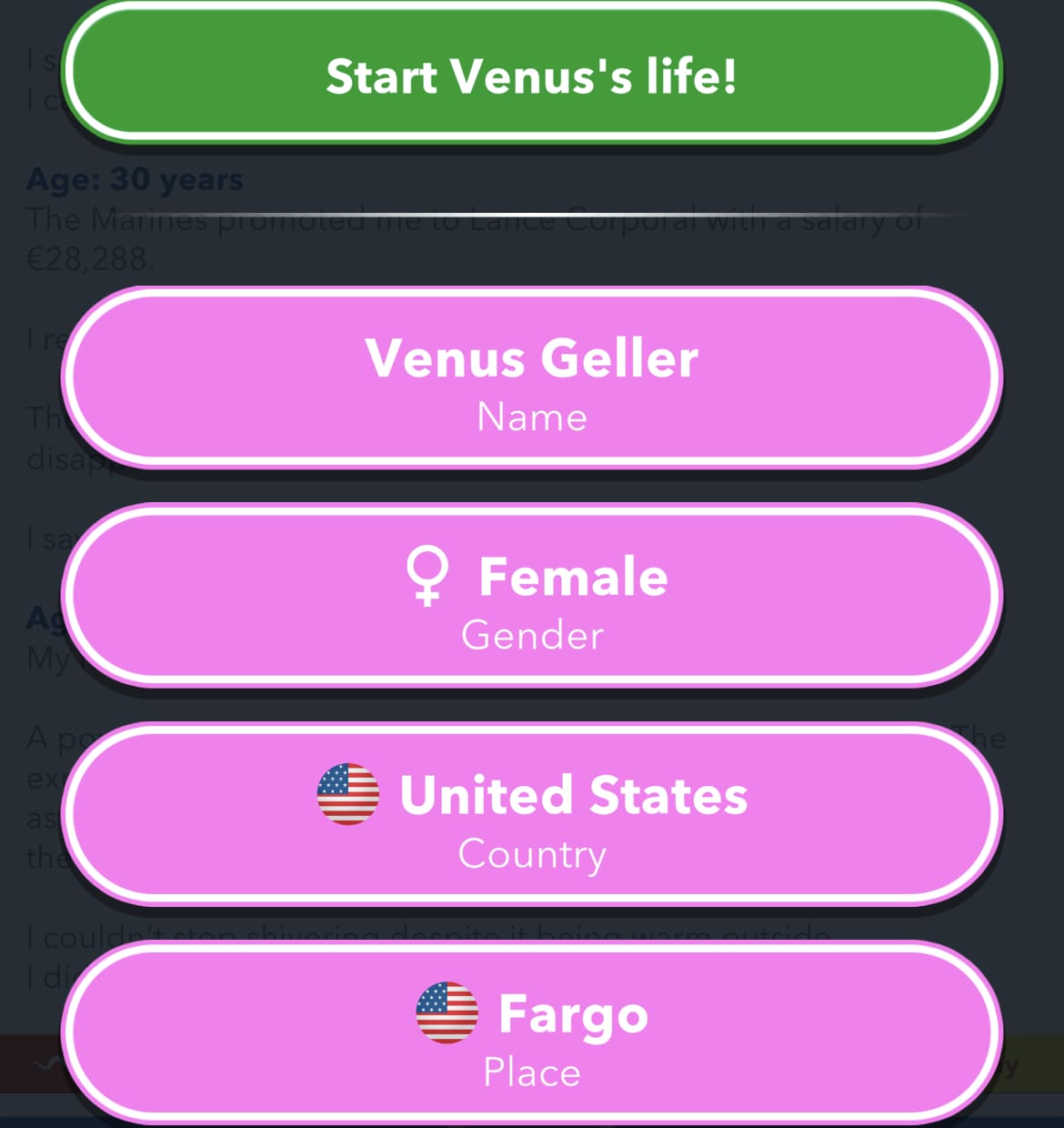 Liste des options BitLife Dakota du Nord