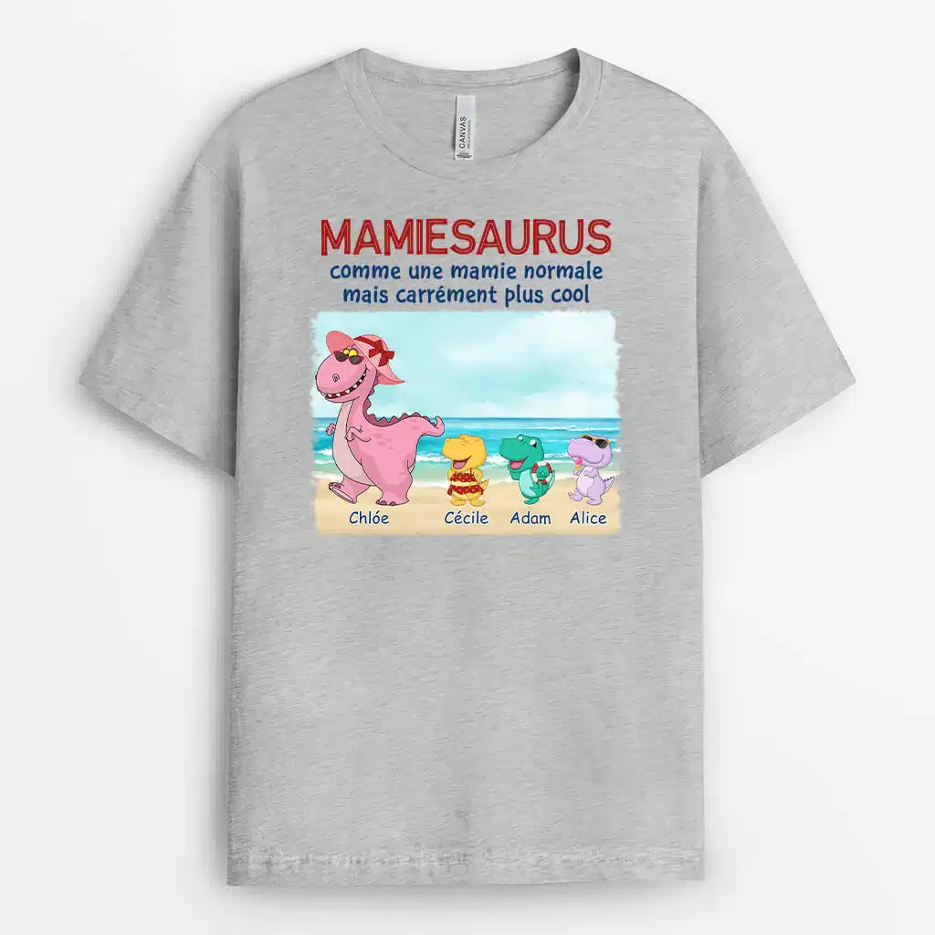 1139AFR2 Cadeau Personnalise T shirt Plage Saurus Maman Mamie