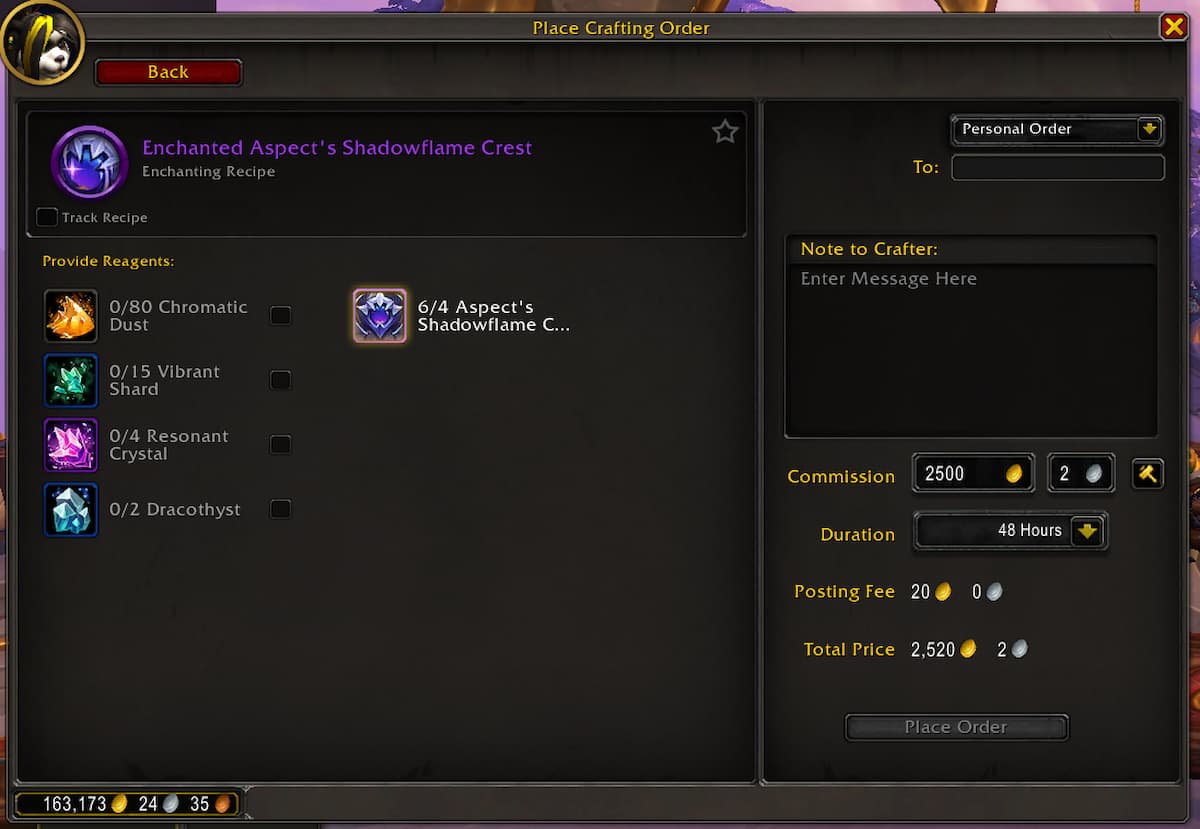 Comment fabriquer lembleme Shadowflame dun aspect enchante dans WoW Dragonflight