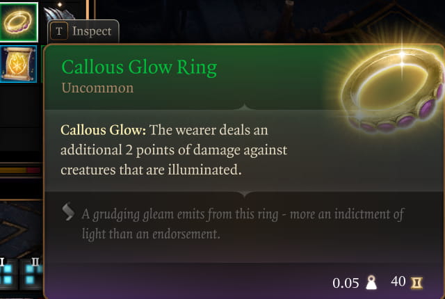 Baldur’s Gate 3 Callous Glow Ring Statistiques