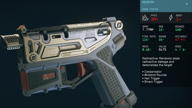 Statistiques sur le pistolet Starfield Radburn