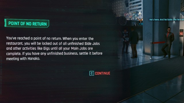 Cyberpunk 2077 Point de non-retour Message