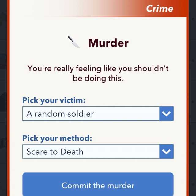 Comment effrayer quelquun a mort dans BitLife