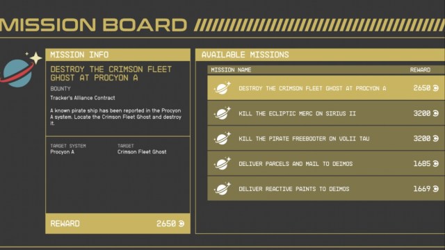 Liste des primes du tableau des missions Starfield