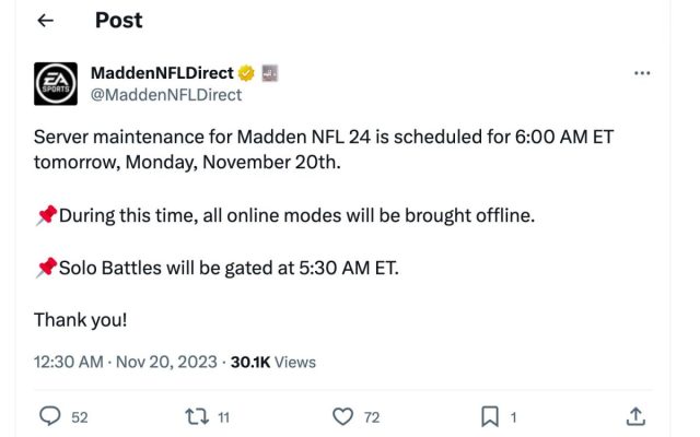 Madden NFL 24 fera t il lobjet dune maintenance supplementaire 20 novembre