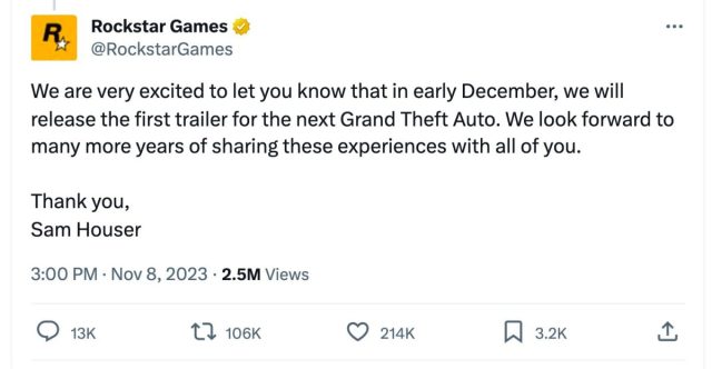 Quand la bande annonce officielle de GTA 6 sortira t elle