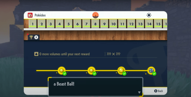 Récompense Beast Ball dans le Pokedex paldéen dans Pokemon Scarlet et Violet