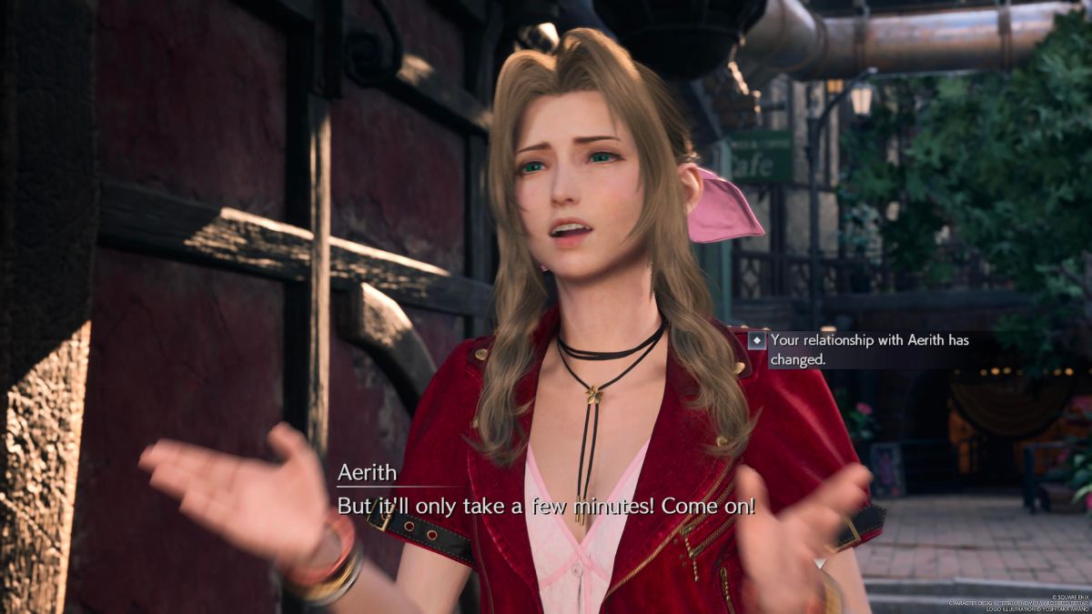 Capture d’écran d’Aerith à Kalm dans Final Fantasy 7 Rebirth.