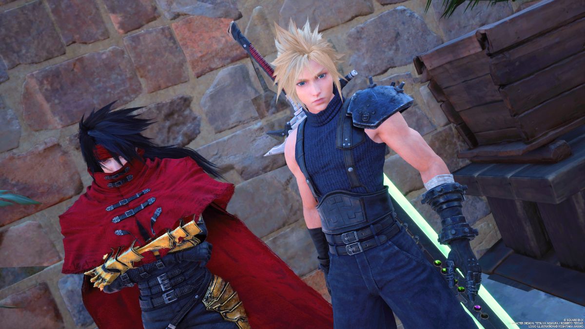 Capture d’écran de Vincent Valentine et Cloud dans Final Fantasy 7 Rebirth.