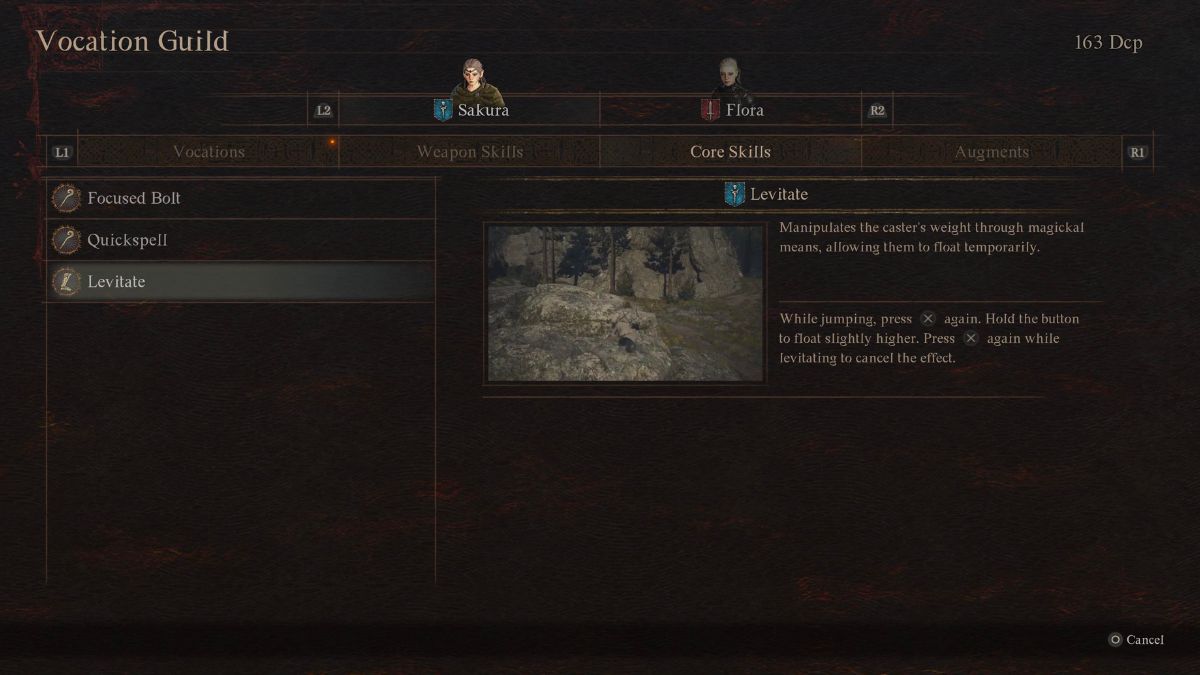 Capture d’écran de la compétence principale Lévitation dans Dragon’s Dogma 2.