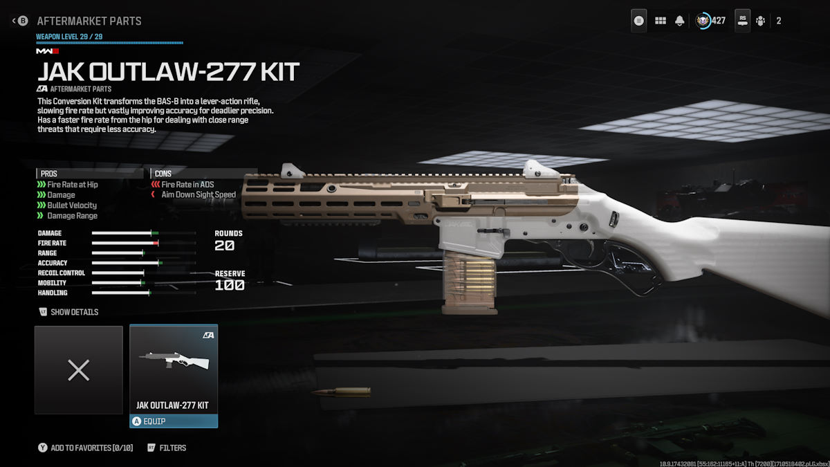 Statistiques du kit MW3 JAK Outlaw-227