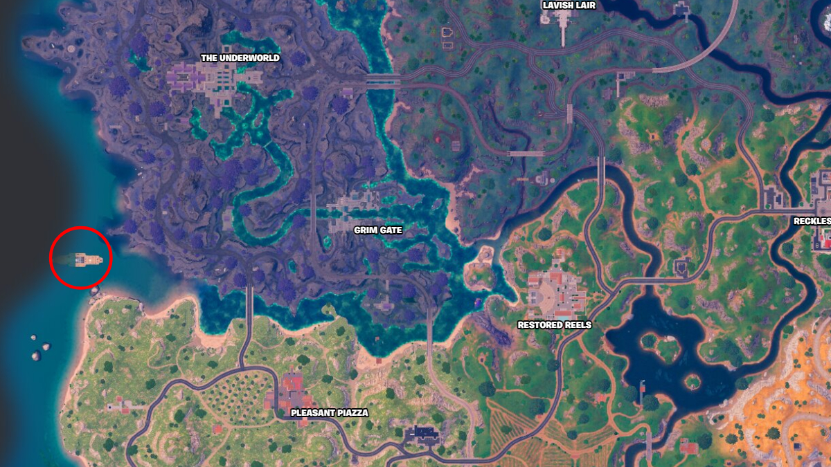 Capture d’écran de l’emplacement de Midas sur la carte dans Fortnite Chapitre 5 Saison 2.