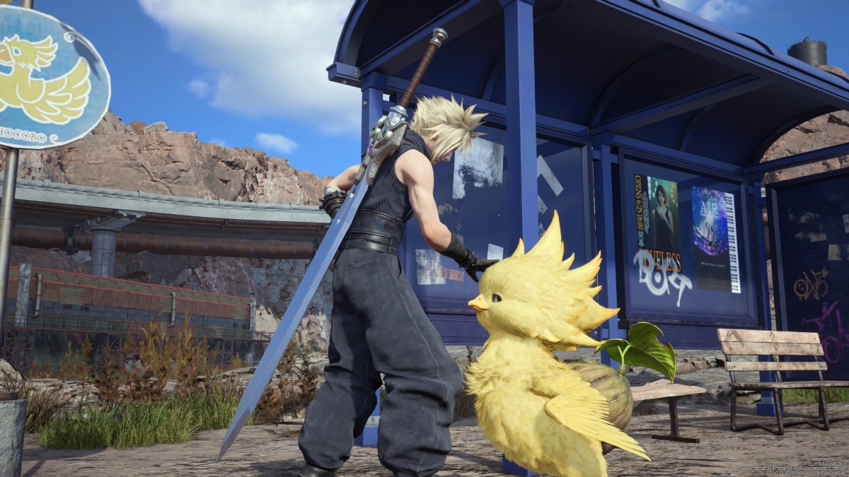 Final Fantasy VII Rebirth Cloud Pets un bébé Chocobo