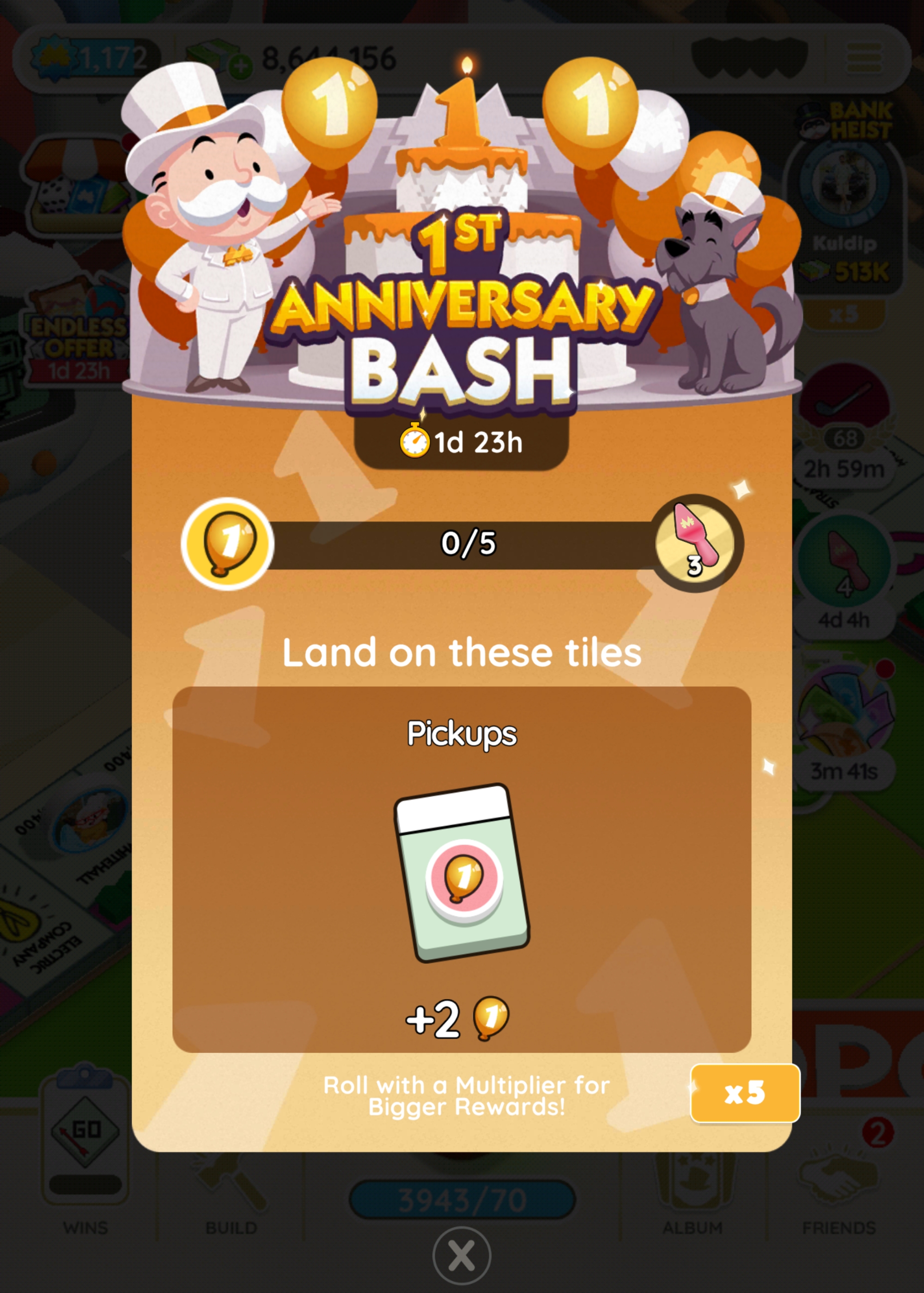 Récompenses du Monopoly GO 1st Anniversary Bash