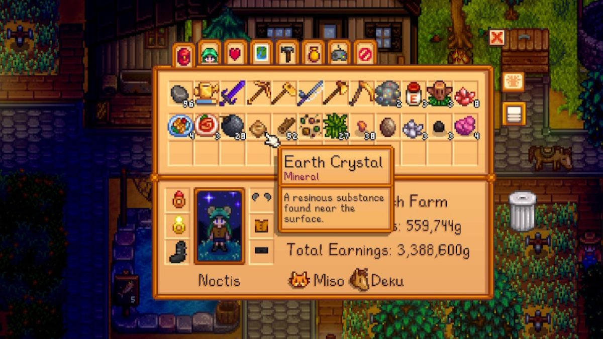 Stardew Valley Menu Cristal de terre