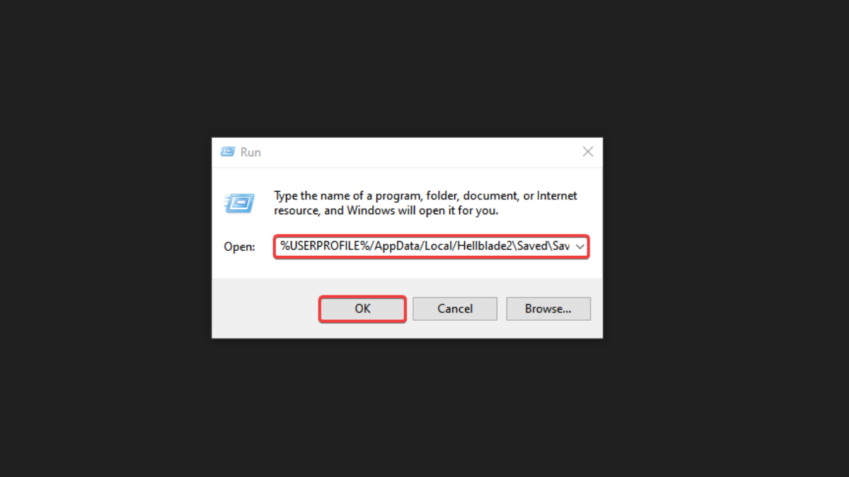 Enregistrer l’adresse du dossier d’emplacement pour Hellblade 2 dans Windows Run