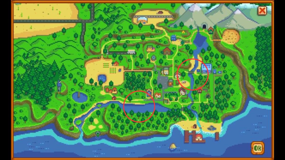 Zones de pêche de la daurade de Stardew Valley