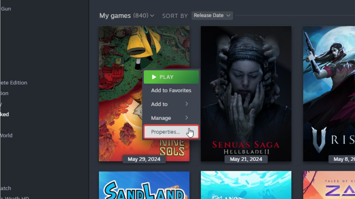 Bibliothèque Steam des propriétés de Nine Sols