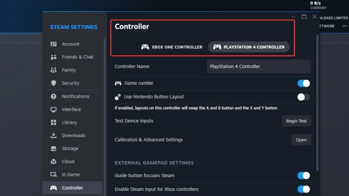 Contrôleur détecté dans le client Steam