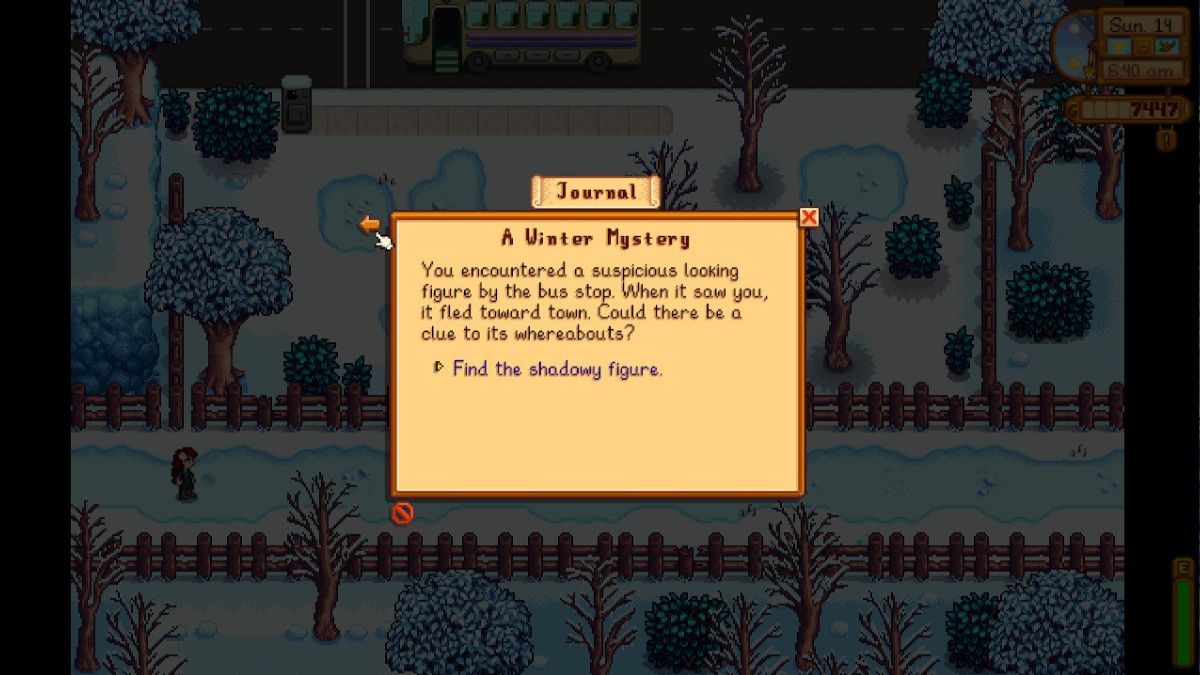 Stardew Valley : Une note de quête mystère hivernale