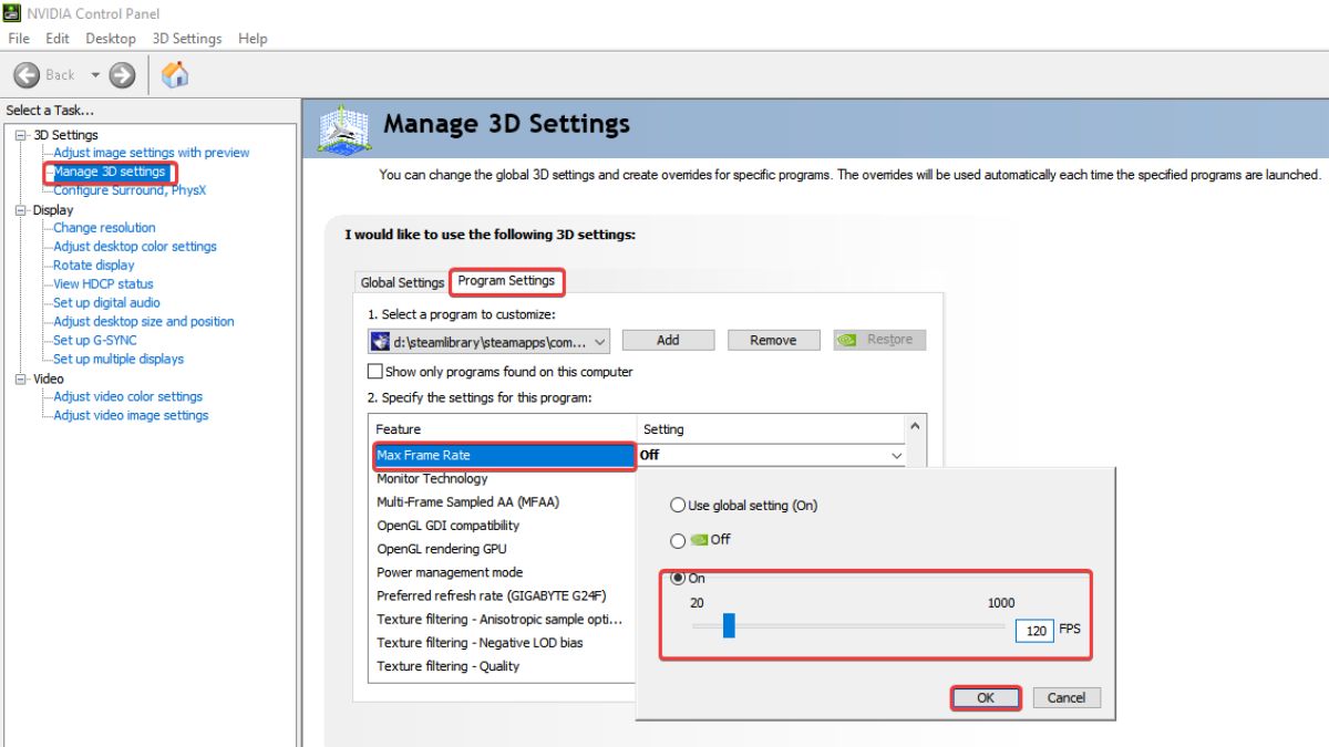 Fréquence d’images maximale Panneau de configuration NVIDIA