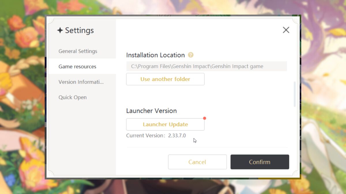 Version du lanceur Genshin Impact