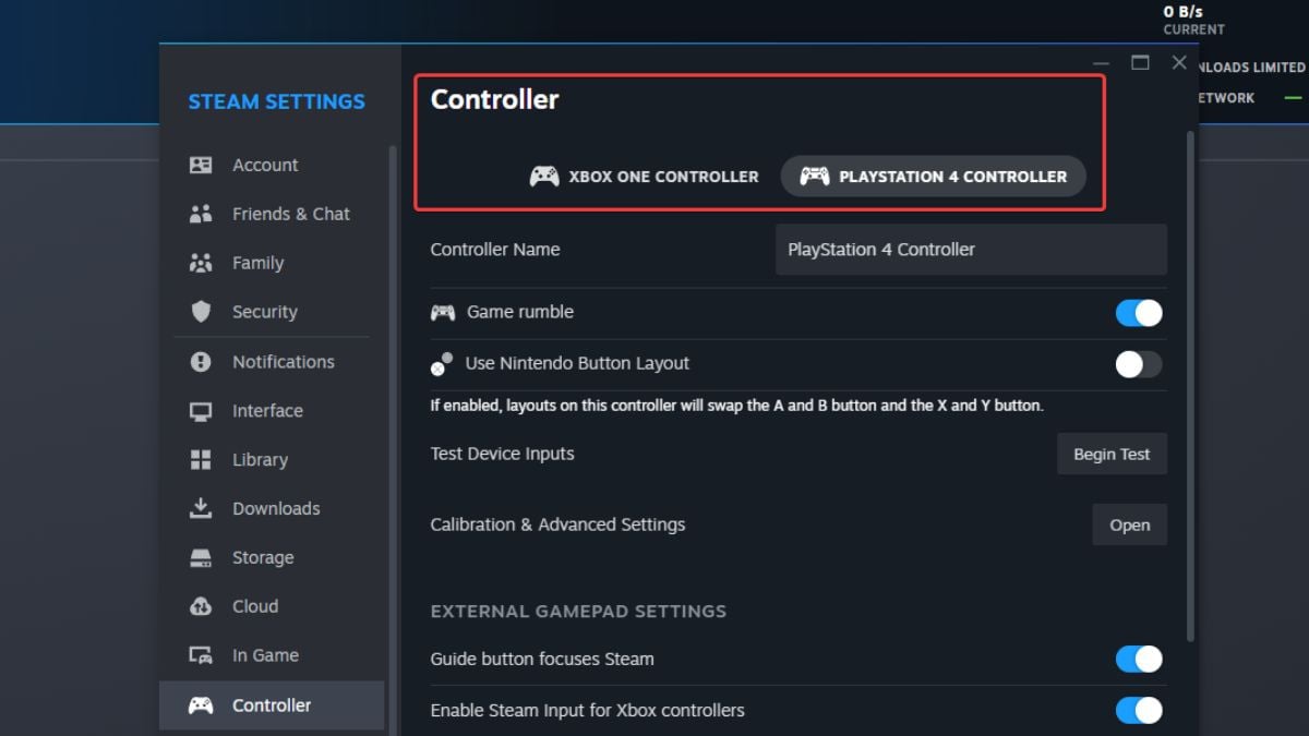 Manette détectée dans le client Steam