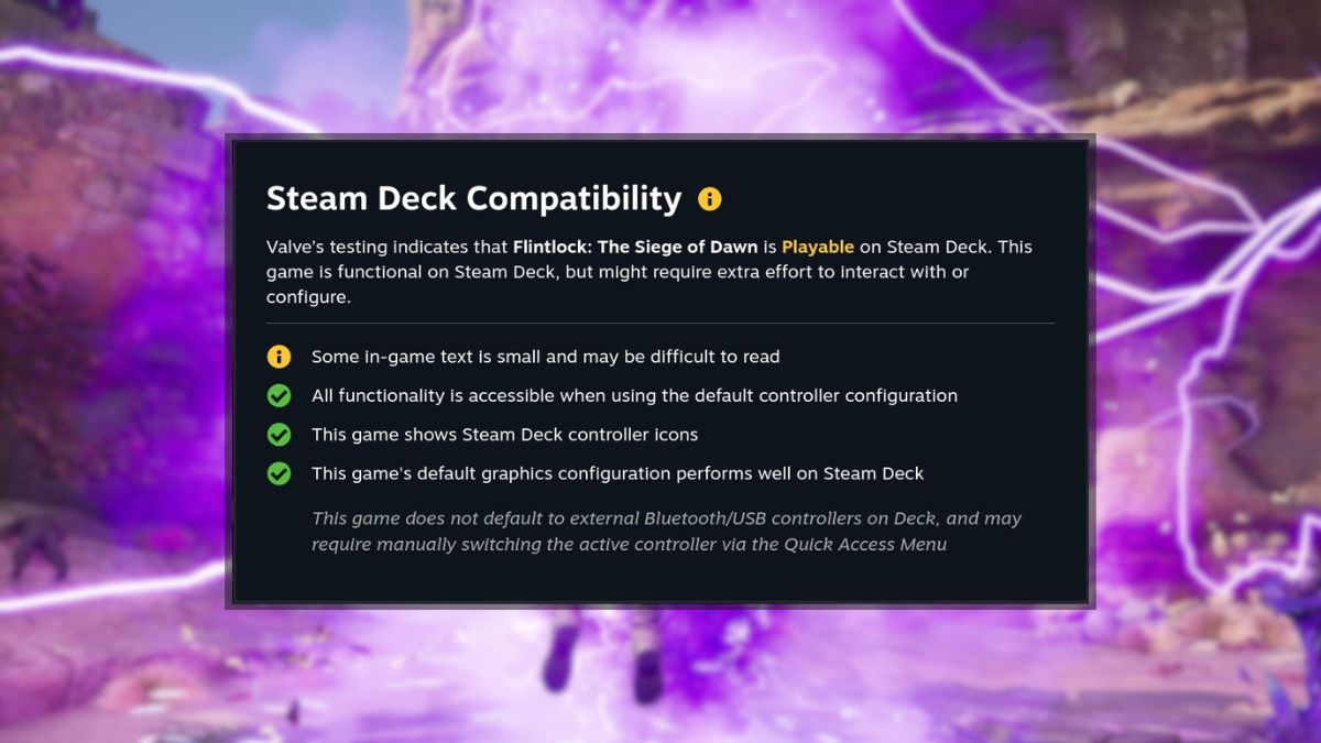 Flintlock : Le Siège de l’Aube État de compatibilité Steam Deck