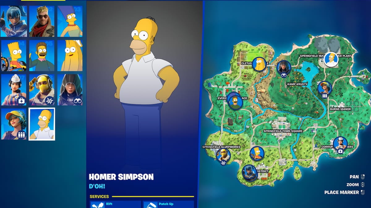 Tous les personnages pnj sur la carte dans fortnite simpsons